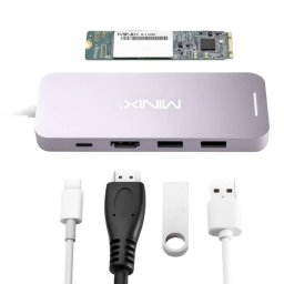 Hub USB-C Minix NEO-S2GR cu SSD 240GB, HDMI 4K si 2x USB 3.0