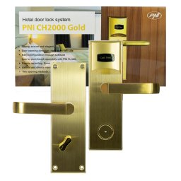 Yala hoteliera PNI CH2000R Gold cu cititor card, deschidere dreapta