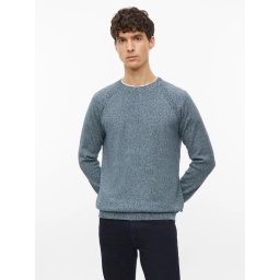 s.Oliver Pulover barbati cu decolteu la baza gatului, din bumbac, maneci raglan, Albastru melange (SELECTATI MARIMEA: XL)