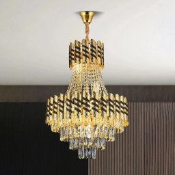 Candelabru din cristal Nardo, 10xE14, auriu-negru, Ø60 cm, H75 cm