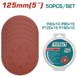 Set discuri abrazive TOTAL 125 mm, 50 buc., P40/P80/P120/P180