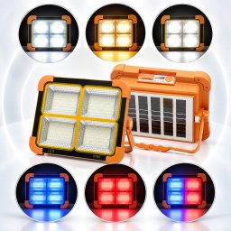 Proiector LED solar portabil 200W IP66 cu baterie 12000mAh si Power Bank