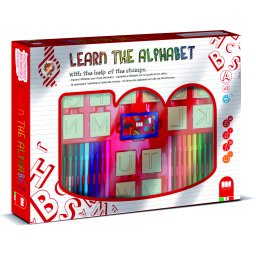 Set educativ cu stampile Alfabet 46 piese, 26 stampile, tus, 18 carioci si caiet cu activitati Multiprint MP1941