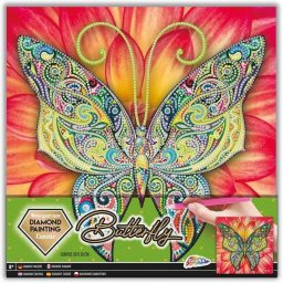 Set creativ cu diamante rotunde pe panza Diamond Painting 30x30 cm Grafix, Fluturas