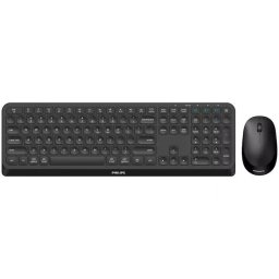 Kit tastatura si mouse Philips SPT6407, Wireless + bluetooth, 110 taste, Negru, "SPT6407