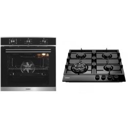 Pachet Samus ONL8 Cuptor incorporabil Samus SC628GX9, 2800 W, 75 l, 9 Functii, Grill, Clasa A + Plita incorporabila PSG-64SMB1, 4 arzatoare pe gaz, 1 arzator triplu, Montata pentru gaz natural, Negru