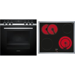 Set Siemens EQ521KA11, cuptor incorporabil HE517GBS3, 71 l, dispune de aer fierbinte 3D poate coace 3 tavi odata, otel inoxidabil + plita vitroceramica electrica EA64RGNA1E, 4 zone gatit , Negru -Inox