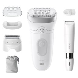 Epilator Braun Silk-épil 7 7-441 SkinSpa, Wet & Dry, MicroGrip, Smart Light, 40 de pensete, 2 viteze, Trimmer pentru corp, Cap de ras + Pieptene, 1 Capac, Saculet de voiaj, Alb/Argintiu