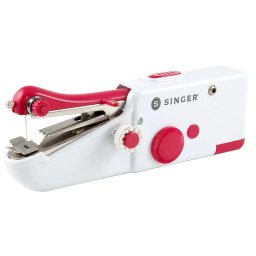 Mini Masina de cusut mecanica Singer Stitch Sew Quick, portabila, cu baterii AA, Alb-Rosu