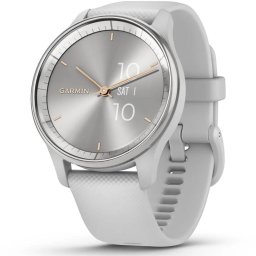 Ceas inteligent Garmin Vivomove Trend, LCD 40 mm Hybrid 254 x 346 pixels Touchscreen, curea din silicon, rama din otel inoxidabil argintiu cu carcasa, Gri deschis