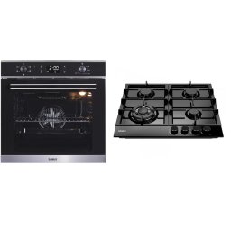 Pachet Samus ONL38 Cuptor incorporabil Samus SC625GDX5, Electric, 75 L, 5 functii (Negru/Inox) + Plita incorporabila PSG-64SMB1, 4 arzatoare pe gaz, 1 arzator triplu, Montata pentru gaz natural, Negru