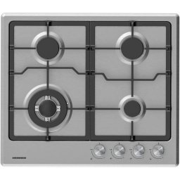 Plita incorporabila Heinner HBH-M495IWFIX, Gaz, 4 arzatoare, Gratar fonta, Wok, Aprindere electrica, Dispozitiv de siguranta, 60 cm, Inox
