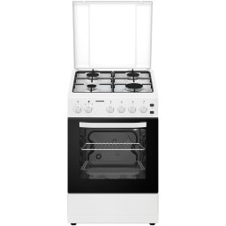Aragaz Heinner HFSC-S50LITGWH, Gaz, 4 arzatoare, Aprindere electrica plita/cuptor, Dispozitiv de siguranta plita/cuptor, Timer, Grill, Lumina cuptor, 50 cm, Alb