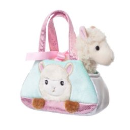 Set geanta pentru copii cu jucarie de plus Fancy Pals, 2 in 1, Alpaca, geanta multicolorata, 20 cm, Alb