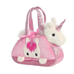 Set geanta pentru copii cu jucarie de plus Fancy Pals, 2 in 1, Unicorn alb, 20 cm, geanta Roz