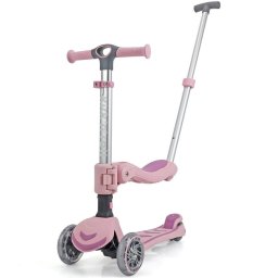 Trotineta copii pliabila 3 in 1, KicknRoll S6 ECO, cu bara de impingere detasabila, ghidon reglabil, scaun detasabil, cu 3 roti luminoase, 3+ ani, suport maxim 50 kg platforma, suport maxim 20 kg scaun, Roz