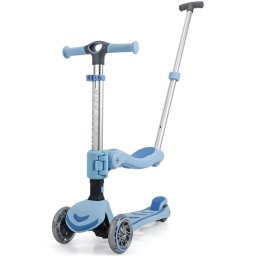 Trotineta copii pliabila 3 in 1, KicknRoll S6 ECO, cu bara de impingere detasabila, ghidon reglabil, scaun detasabil, cu 3 roti luminoase, 3+ ani, suport maxim 50kg, suport maxim 20 kg scaun, Albastru