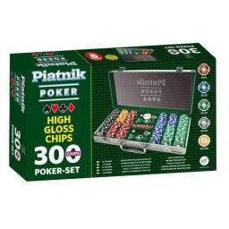 Set Poker profesional Piatnik, 300 jetoane de cazinou de 14 grame, 2 pachete carti de joc, 5 zaruri