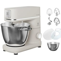 Robot de bucatarie Electrolux E6KM1-4OWT, 1200 W, corp full metal, 10 viteze + Pulse, 2 x bol inox (6 litri + 4 litri), lumina LED pentru bol, capac PerfectRiseLid™ pentru dospire aluat, alb