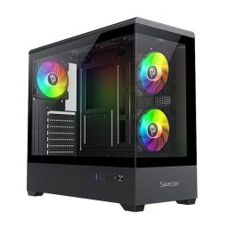 Carcasa PC Spacer NAUTILUS, Middle Tower, ATX, fara sursa, sticla securizata, 3 x ARGB fan, USB 3.0, USB 2.0 x 2, HD-Audio, Jack 3.5mm, negru