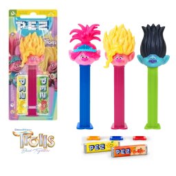 Dispenser PEZ Trolls cu 2 rezerve de bomboane, 17 g
