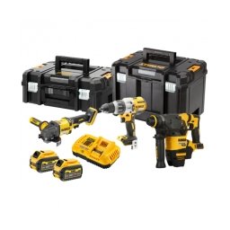 Dewalt - DCH333N + DCD996N + DCG418N - Rotopercutor SDS-Plus, 3.5 J + Masina de gaurit si insurubat cu percutie, 95 Nm + Polizor unghiular, 125 mm + Set 2 acumulatori si incarcator, Li-Ion Flexvolt, 54/18 V, 6 Ah + 2 x Valiza speciala