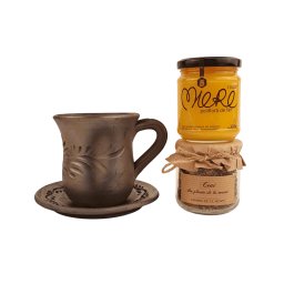 Set pentru ceai cu cana si farfuriuta din ceramica de Marginea, miere si ceai din plante de la munte (cod CAD1426)