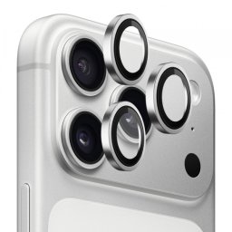 Folie de protectie Camera Spate Blueo Metal Frame pentru Apple iPhone 18 Pro Max / 17 Pro Max / 18 Pro / 17 Pro, Sticla Securizata, Argintie