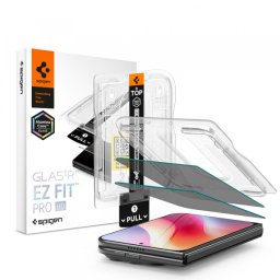 Folie de protectie Ecran Exterior Privacy Spigen GlastR EZ FIT Pro HD pentru Apple iPhone Duo, Sticla Securizata, Full Glue, Set 2 bucati AGL12015
