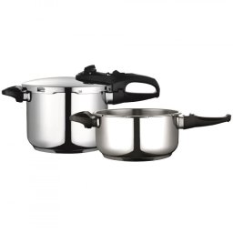 Set de 2 oale sub presiune Fagor Duo 4+6 L, 22 cm, 60/100 kPa, marcaj interior, fund IMPAKSTEEL, 5 sisteme de protecție, compatibile cu plitele cu inducție, culoare argintie