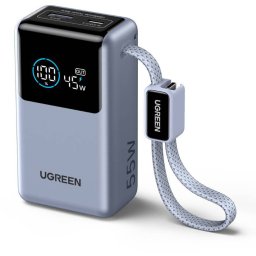 Power Bank UGREEN PB727-75701B, 10000mAh, 55W, Display Digital, Cablu USB-C Integrat