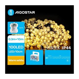 Aigostar - Ghirlandă LED de exterior 100xLED/3xAA/8 funcții 10,3 m IP44 alb cald