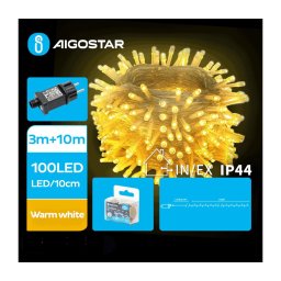 Aigostar - Instalație luminoasă de exterior pentru Crăciun, 100 LED/8 funcții, 13 m, IP44, alb cald