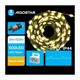 Aigostar - Instalație luminoasă de exterior pentru Crăciun, 500 LED, 8 funcții, 53 m, IP44, alb cald
