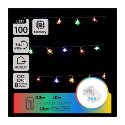 Aigostar - Ghirlandă de Crăciun LED RGBY pentru exterior, 100 LED, 8 moduri, alimentare 3xAA, 10 m, IP44, LED-uri în formă de stea