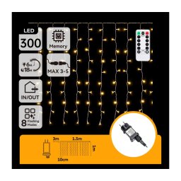 Aigostar - Ghirlandă LED de Crăciun pentru exterior 300xLED/6W/230V/8 funcții 3x1m IP44 alb cald + telecomandă