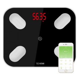 Cantar Electronic Smart Techstar®, Negru, Display Digital, Wireless, Bluetooth, Greutate 180kg Max, Compatibil Android & iOS