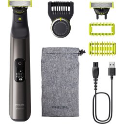 Aparat hibrid de barbierit, tuns barba si parul corporal PHILIPS OneBlade Pro QP6552/15, acumulator, 120 min autonomie, Black