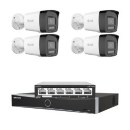 Sistem supraveghere IP 4K pentru casa, curte sau garaj cu 4 camere Smart Hybrid Light, audio bidirectional, NVR Hikvision 8 canale 12MP AcuSense, PoE
