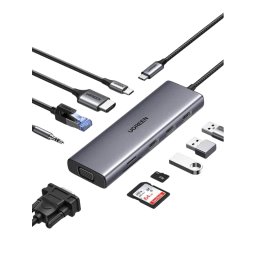 HUB Ugreen CM498-15601 | 10-in-1, USB-C, 4K HDMI, VGA, Gri