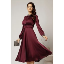 Rochie DY Fashion magenta din voal cu perle la guler si maneci