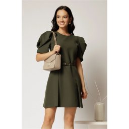 Rochie DY Fashion scurta kaki cu maneci scurte si pliuri pe fusta