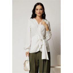 Bluza alba eleganta cu decolteu petrecut si nod in talie