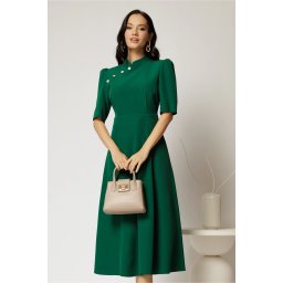 Rochie DY Fashion midi verde cu guler tunica si aplicatii la decolteu