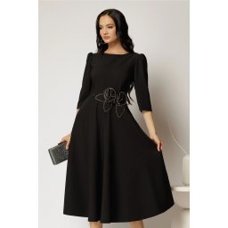Rochie midi neagra clos de ocazie cu floare si detalii