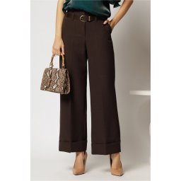 Pantaloni maro office casual cu croi drept si curea