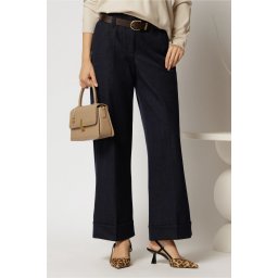 Pantaloni bleumarin office casual cu croi drept si curea