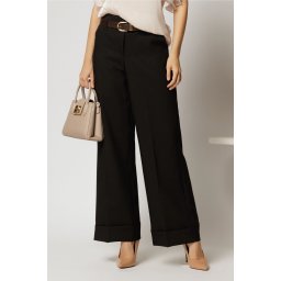 Pantaloni negri office casual cu croi drept si curea