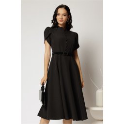Rochie DY Fashion midi neagra cu nasturi si maneci scurte lalea