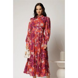 Rochie DY Fashion midi din voal cu imprimeuri si croi tip camasa